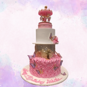 Pink Butterfly Theme Customized Cake With 4 Layer